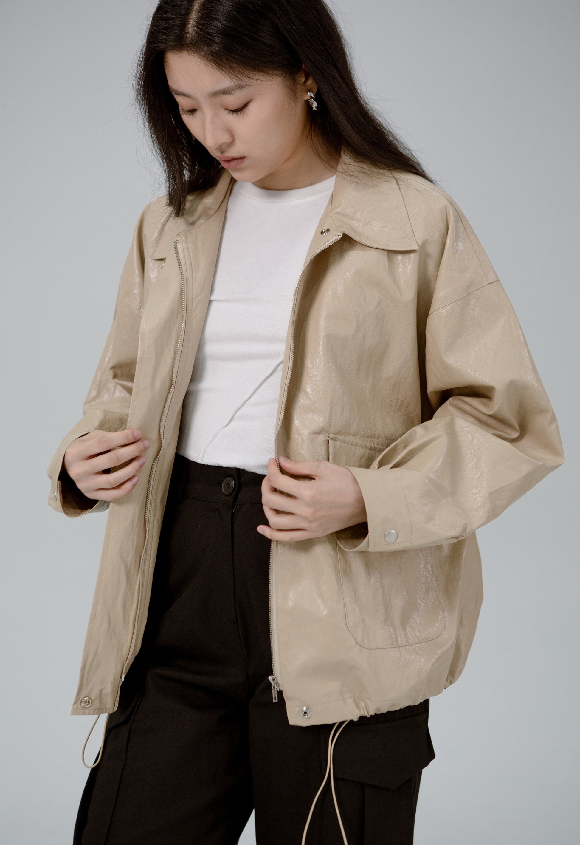 Saero Collective Made in Korea Korean Fashion Singapore Korean Accessories Jewellery Minimalist Fashion Beige Leather Jacket