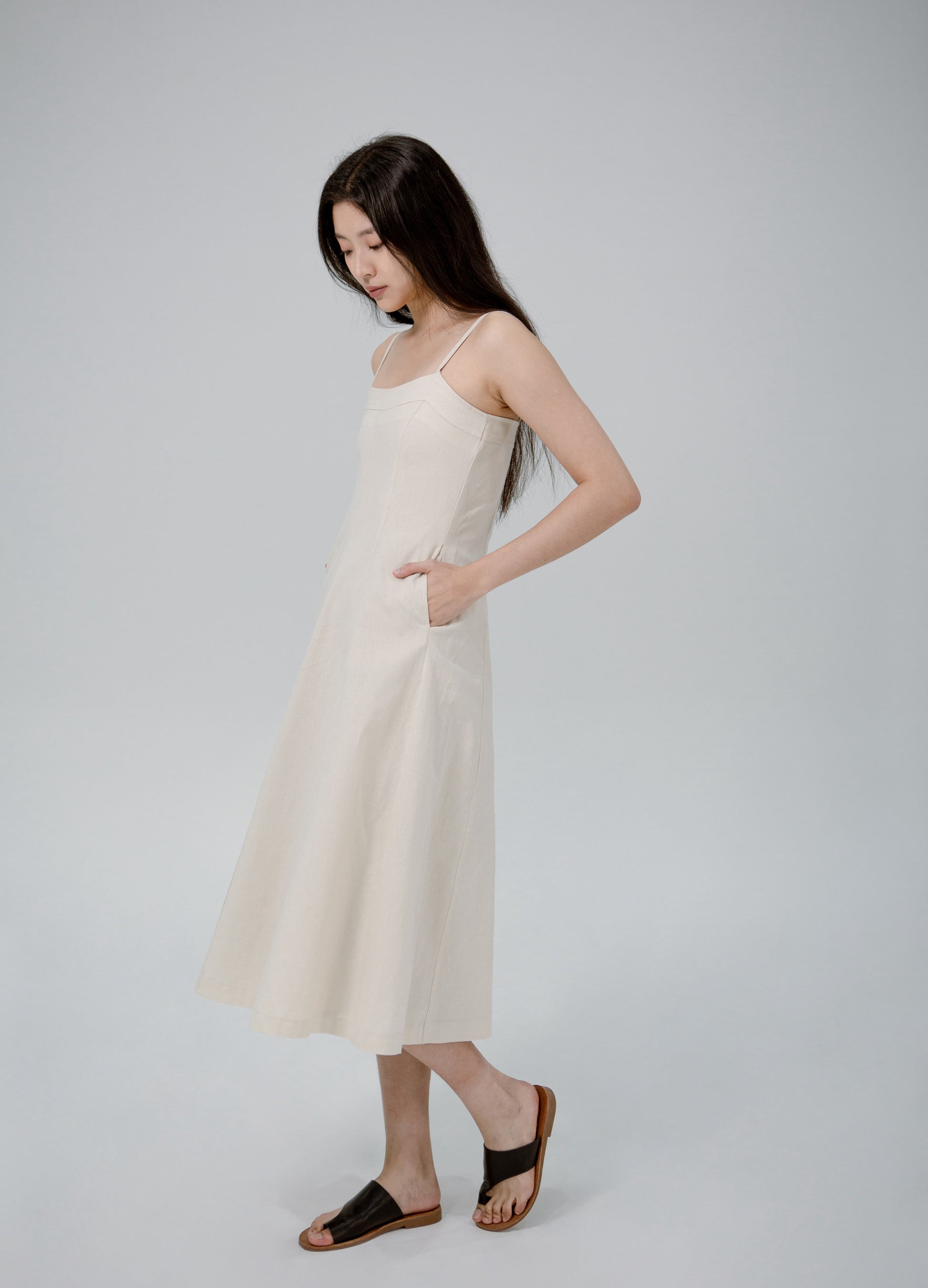 linen dress korean Black Linen Dress Seoul Puff Sleeve