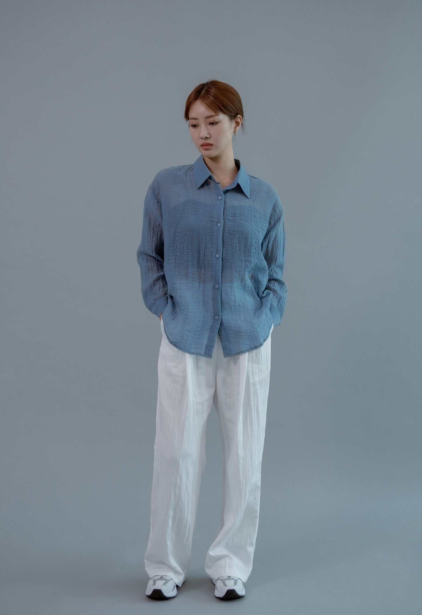 Saero Collective Made in Korea Korean Fashion Singapore Minimalist Fashion and Accessories Tencel Blue Shirt Korean Clothes