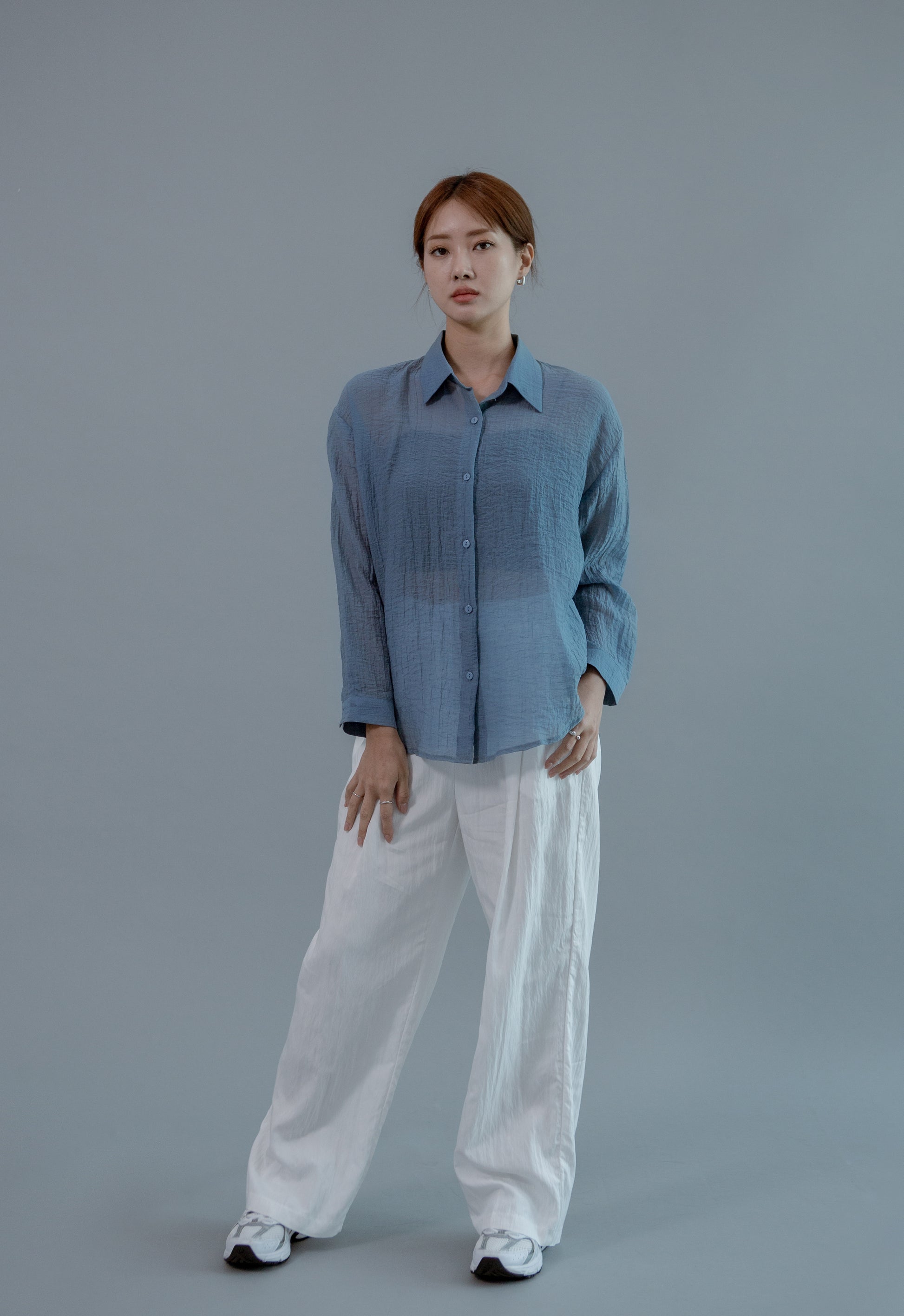 Saero Collective Made in Korea Korean Fashion Singapore Minimalist Fashion and Accessories Tencel Blue Shirt Korean Clothes