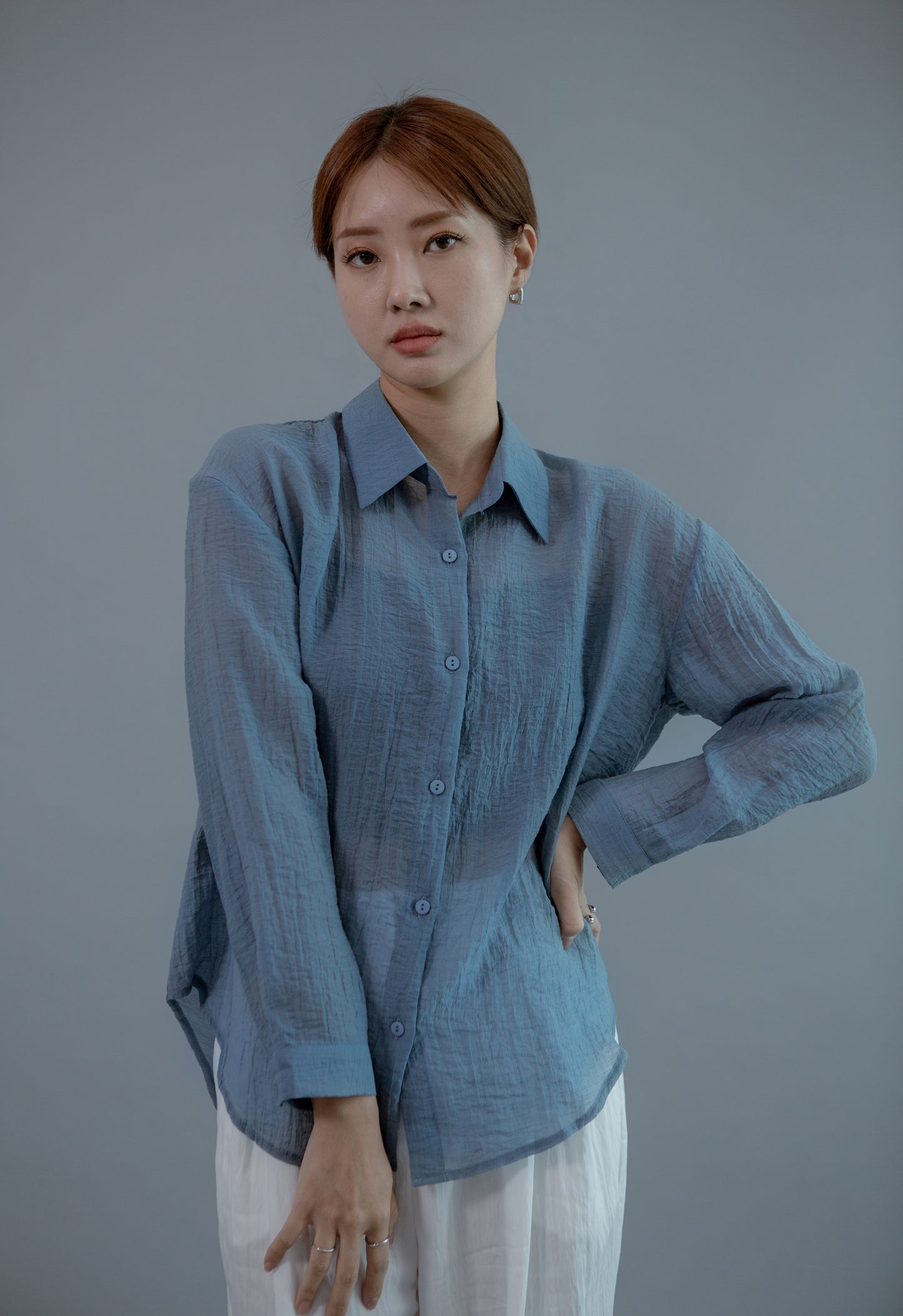 Saero Collective Made in Korea Korean Fashion Singapore Minimalist Fashion and Accessories Tencel Blue Shirt Korean Clothes